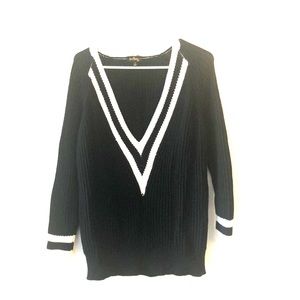Black and White Deep V Sweater